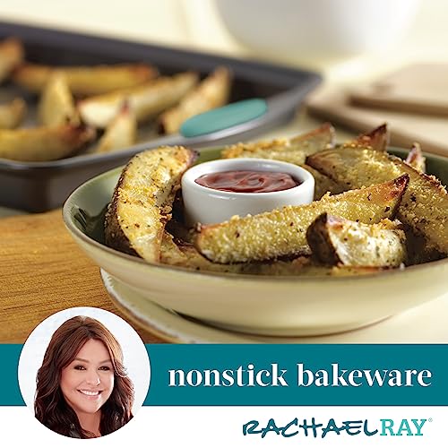 Rachael Ray Nonstick Bakeware Cookie Pan Set, Baking Sheets, 3-Piece, Gray - color: Agave Blue Grips