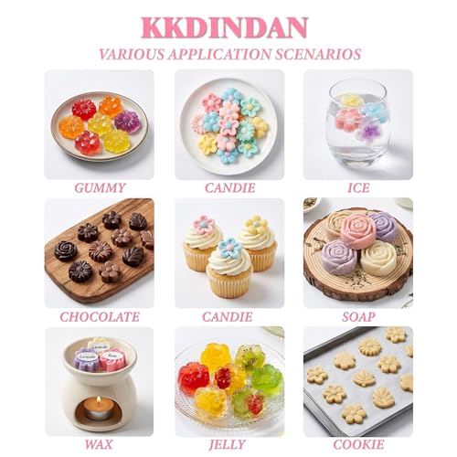 Flower Candy Molds Silicone 2PCS, KKDINDAN 9 Shapes Bite Size Chocolate Molds, Food Grade Spring Rose Daisy Flower Mold Bow Leaf Gummy Molds for Ice Jello Soap Cookie Dessert Melt - size: Flower Molds 2 Pcs
