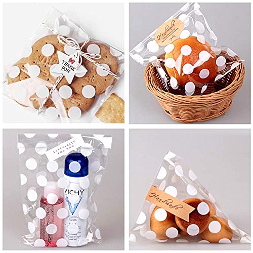 JOERSH Cellophane Treat Bags with Silver Ties, 200 Pack, 5x8 Inch