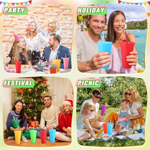 Honeydak 30 Pack Plastic Cups with Lids Straws,Bright Color - color: Bright Color