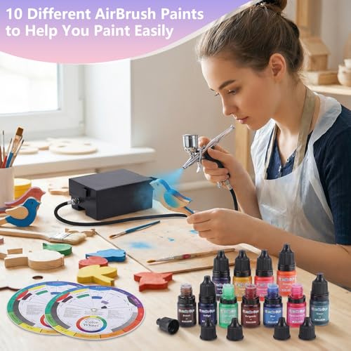 Airbrush Kit With Compressor, 40 Psi, 3 Nozzles, 10 Paints