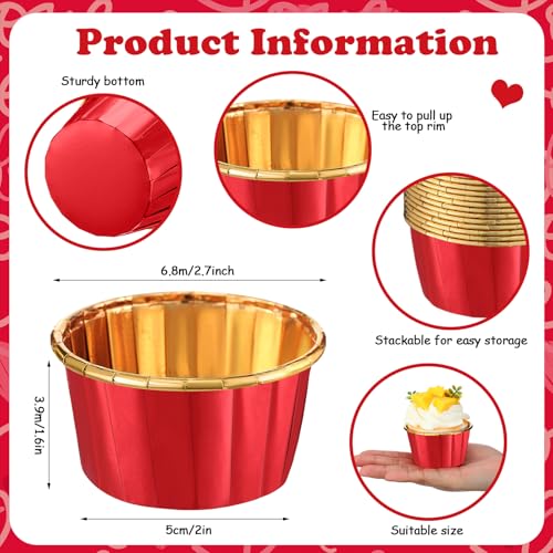 300 Pack Fiery Red Gold Cupcake Liners Disposable Foil Muffin Cup - color: Fiery Red Gold
