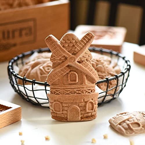 MOTEERLLU Wooden Springerle Cookie Molds for Baking, Windmill - style: Windmill