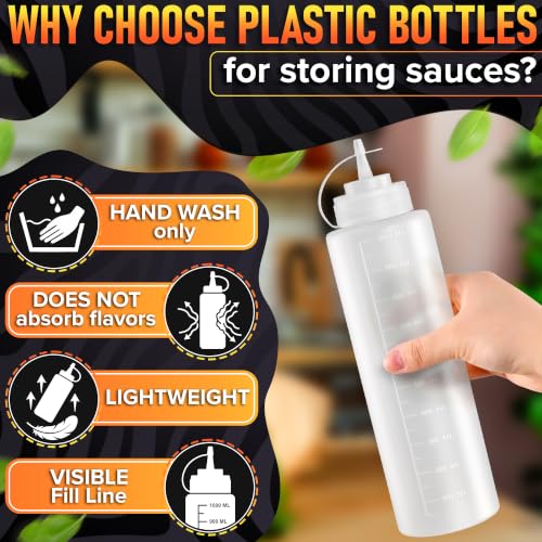 6 Pack 36 oz Plastic Condiment Squeeze Bottles for Sauces, Syrup Bottles