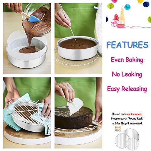 E-far 6 Inch Cake Pan Set of 3, Stainless Steel Round Smash Cake Baking Pans Tins, Non-Toxic & Healthy, Mirror Finish & Dishwasher Safe - size: 6 x 2 Inch