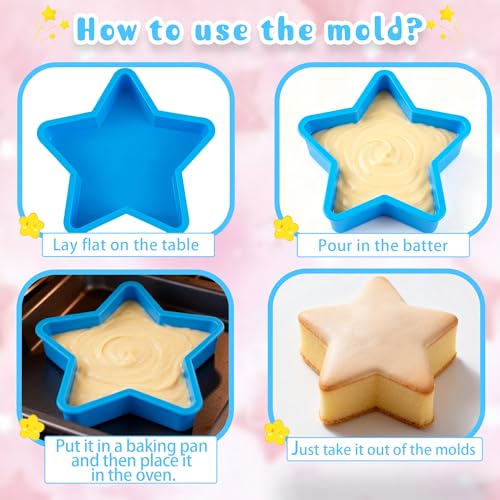 Sidosir 2Pcs Food- grade Silicone Star Cake Pan for Baking, 10Inch Large Silicone Star Shaped Cake Pan for Baking Cake - size: Star Cake Pan