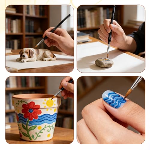 11 Pcs Detail Painting Brush Miniature Paint Brushes Micro Paint Brushes Tiny Paints Brush Set with Triangular Handles for Art Painting Acrylic Watercolor Crafts Models