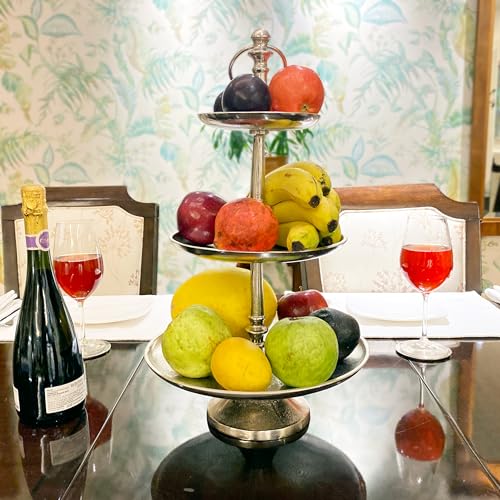 Rely+ Dessert Cupcake Stand 3-Tiered Serving Tray 20" Tall 3 Tier Fruits and Cup Cake Stand for Tea Party Birthday Holiday Gatherings Weddings Baby Showers Silver Finish Sturdy Design