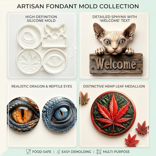 Dragon Eye Sphynx Cat fondant Mold, Leaf Welcome Cat Silicone Mold - color: Dragon Eye Fondant Mold