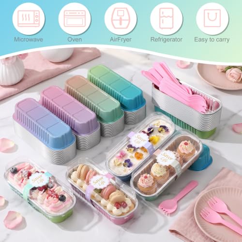 424 Pack Gradient Macaron Mini Loaf Pans Set with Lid and Spoons - color: Gradient Macaron Colors
