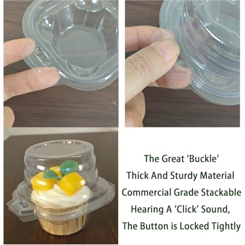 100 Pack Single Cupcake Container,Plastic Cake Cartons With Hinges - size: 100 Pack Cupcake Container