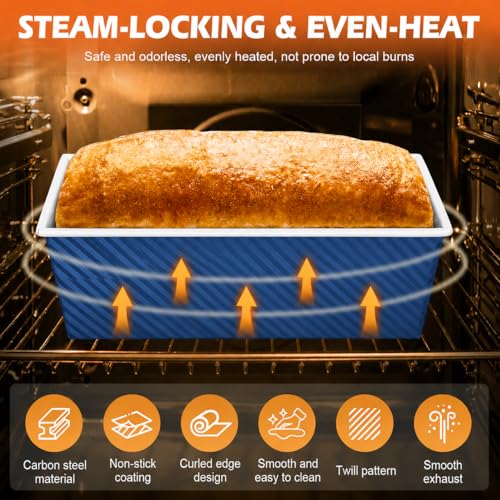 Bread Loaf Pan with Lid-2Pack, 2.2LB & 1LB - color: Blue with White Interior, size: 2.2LB & 1LB