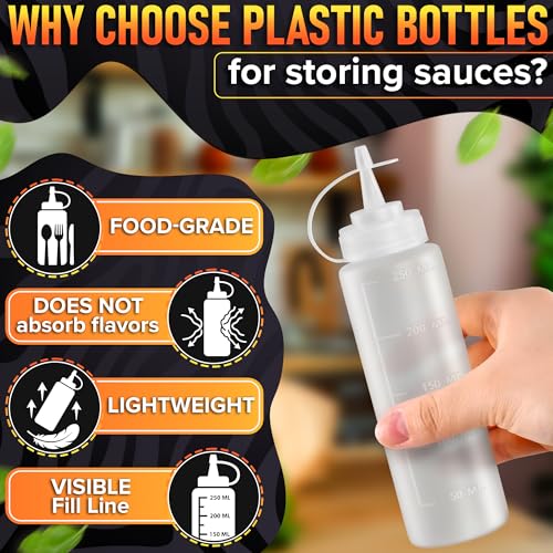 HYQO 6-Pack Condiment Squeeze Bottles, 8 oz, Plastic, Narrow Tip - size: 8 oz