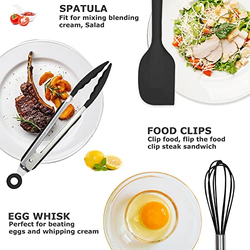 Silicone Kitchen Cooking Utensils Set Kitchen Spatula Set with Holder,5 pcs Heat Resistant Silicone Kitchen Utensils Gadgets Tools Set for Nonstick Cookware,Dishwasher Safe (Black) - color: Black-5Pcs