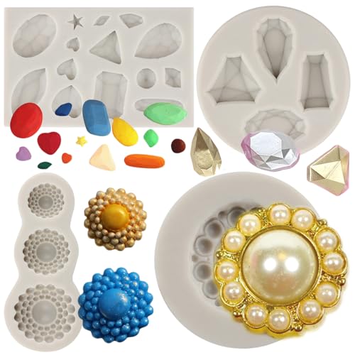 Sijiangmold Gems Silicone Mold Pearl Diamond Brooch Fondant Molds Set Of 4 - color: Style B