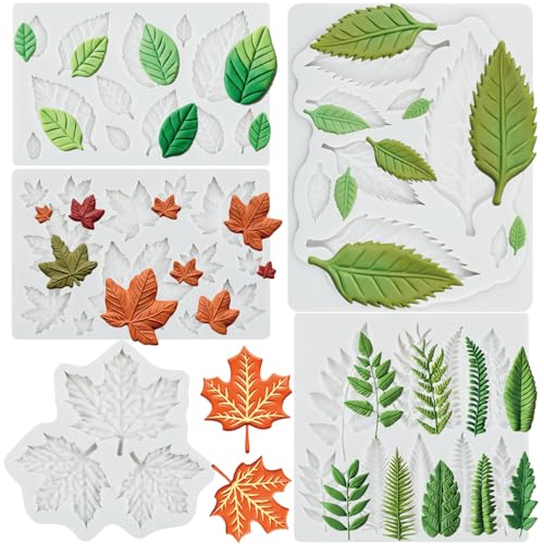 Leaf Silicone Mold Rose Maple Leaf Fondant Molds Set of 5 - color: Style C