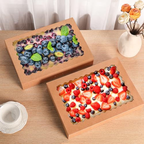 24pcs Bakery Boxes with Window, 14x10x2.5 Inch cookie Boxes, Brown - color: Brown, size: 14*10*2.5inch/24pcs