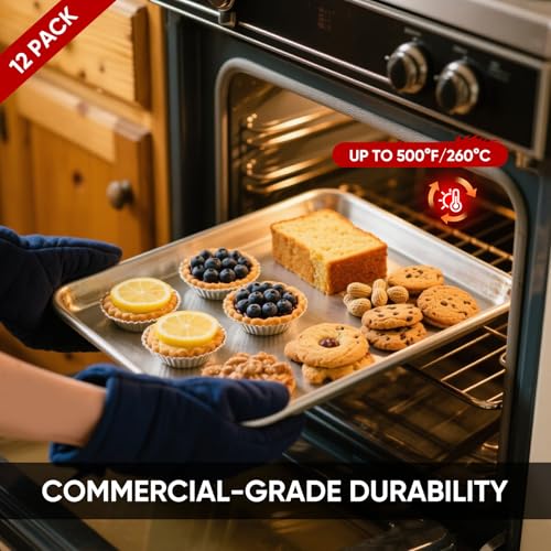 TENUP 12 Pack Aluminum Full Sheet Pan, 26" x 18" Heavy Duty Commercial Baking Tray Reinforced Rim, Warp-Resistant Rust-Free - size: Full Size 26" × 18"