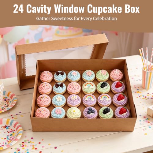 20 Pcs Brown Cupcake Boxes 24 Standard Cupcake, Kraft Paper Bakery Box - color: Brown (20 Pack)