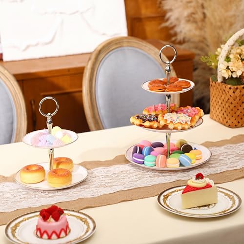 Teenyyou 8 Pack 3 Tier Plastic Cupcake Stand Bulk, Silver White, Round - color: Silver White, style: Round