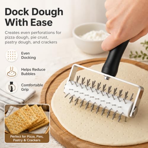 Pizza Dough Docker Pastry Roller Stainless Steel,Pizza Docking Tool - color: Black