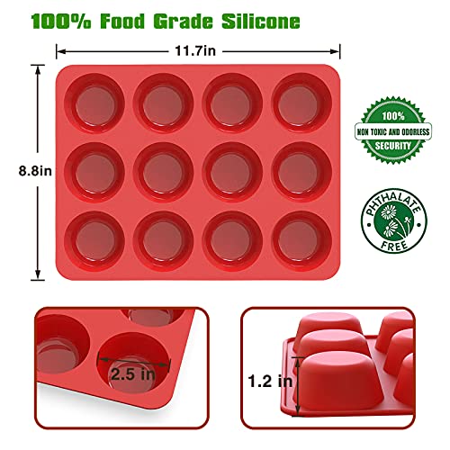 2 Pack Silicone Muffin Pans,12 Cup Nonstick Silicone Cupcake Pan