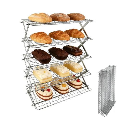 5 Tier Collapsible Cooling Rack Sourdough Cooling Rack 17"x10" - color: Silver, size: 5-Tier