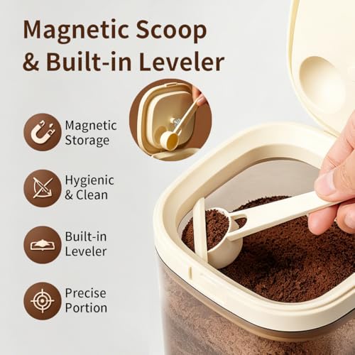 Airtight Food Storage Container with Magnetic Scoop & Built-in Leveler, 1200ML Coffee Storage Container with Date Tracker, BPA Free UV Blocking Food Container for Coffee Beans, Ground Coffee, Tea - color: 1200 ML