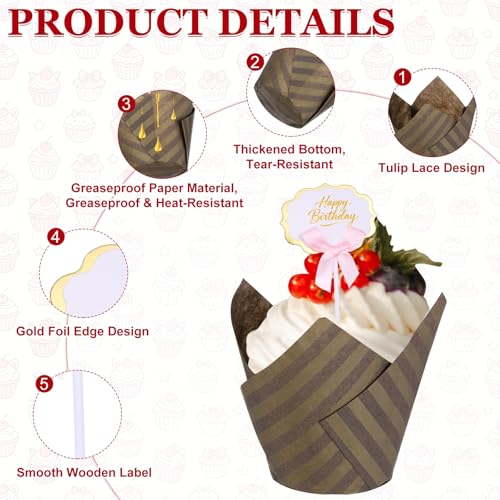 uxcell 50Pcs Tulip Cupcake Liners with 5Pcs Cheese Markers Muffins Liners - color: Brown