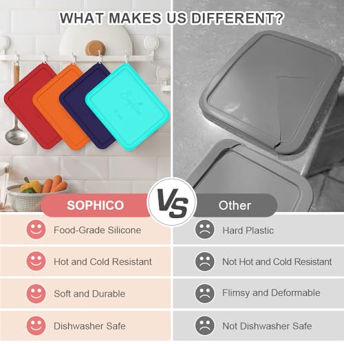 SOPHICO 11 Cup Silicone Replacement Rectangle Lids for Pyrex Glass 7212-PC - color: RED-2PACK