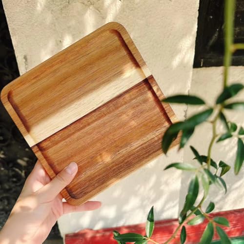 Acacia Wood Square Serving Tray Set,Small Wooden Platter Serving Trays Home Decor Cheese Board,Kitchen Acacia Wood Charcuterie Plates,Cake Appetizer Plates Dish Dessert Snack Bread Tray,8in/3pcs