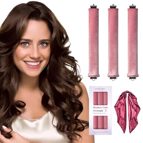 Heatless Hair Curler Overnight Curls-3 Pcs No Heat Curling Blowout Rod to Sleep In,Hair Rollers with Satin Scarf - color: Dusty rose(Pack of 3)