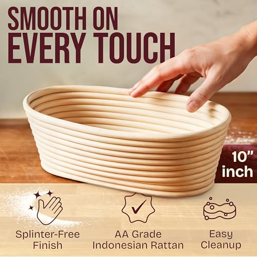 Superbaking Banneton Bread Proofing Basket, 10" Oval, Sourdough Kit
