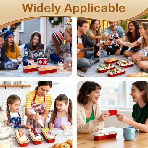 Mini Cake Pans with Lids and Spoons 200 Pack, Mini Loaf Pans with lids 6.8oz, Small Disposable Aluminum Foil Loaf Pans, Rectangular Baking Container for Party, Picnics and Housewarming (Red) - color: Red