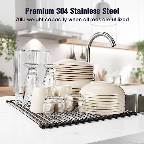 Tomorotec Roll Up Dish Drying Rack Over Sink, 304 Steel, 17.7x15.5, Black - color: Black, size: 17.7 x 15.5 in