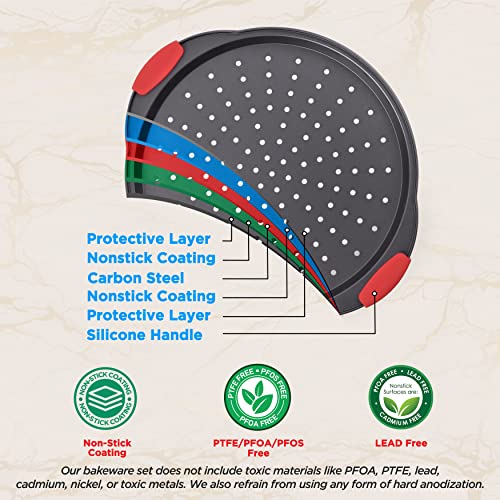 NutriChef 2-Piece 13-Inch Nonstick Pizza Tray, Round Carbon Steel Non-Stick Pan w/Perforated Holes, Premium Bakeware PizzaScreen w/Silicone Grip Handle, Dishwash Safe, NCBPIZX2, Large, (Pack of 20) - size: 20 Pack Large