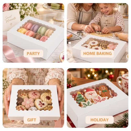 50pcs 8x6x2.5 Inch Cookie Boxes with Window White Bakery Boxes Pastry Boxes,Treat Boxes Strawberry Boxes for Chocolate Covered Strawberries,Muffins