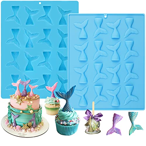 Sakolla 2 Pack Mermaid Tail Molds, Mermaid Molds for Chocolate, Cake Decoration Candy Cupcakes Resin Gummies (Blue) - color: Mermaid Tail 2 Pcs/Blue