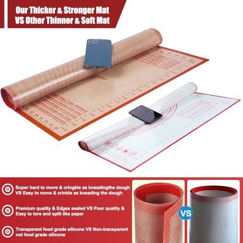 Silicone Pastry Mat 36X24 inch Baking Mat Large Dough Mat with Measurements - color: Red, size: 36"L x 24"W