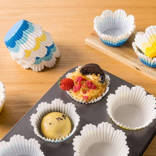 Tulip Cupcake Liners for Baking, 192pcs Greaseproof Petal Baking Cups - color: Yellow & Blue