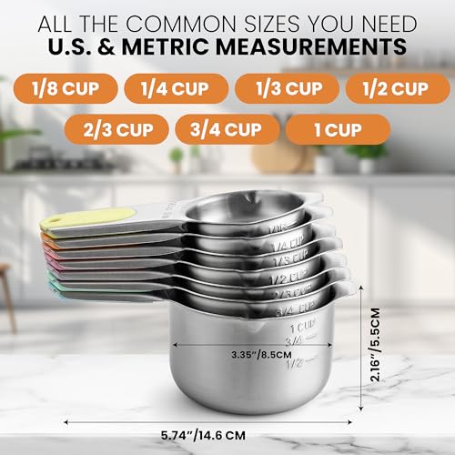 Spring Chef Magnetic Stainless Steel Measuring Cups Set of 7, Pastel - color: Pastel