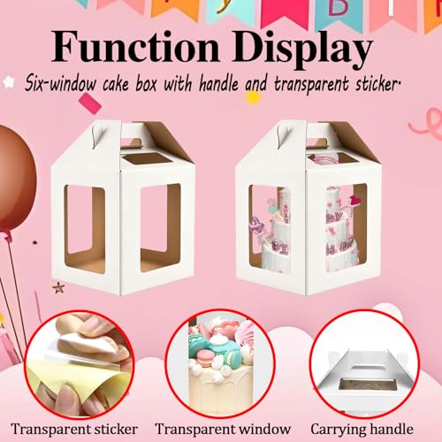 Cake Boxes - 2 Pack Tall Cake Box 12x12x14 Inch, 6 Windows - color: 12X12X14-White