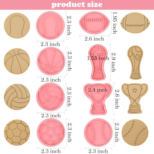 HUAKENER 8Pcs Ball Shape Cookie Cutters with Plunger Stamp, 3D Biscuit Mold