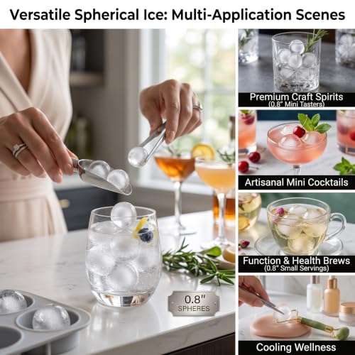 Ice Cube Tray with Lid and Bin, 64 Pcs Mini Round Ice Ball Molds for Freezer with Scoop, 0.8 Inch Sphere Maker, Easy Release Silicone Base, for Coffee, Cocktails (2 Pack, Fresh Green)
