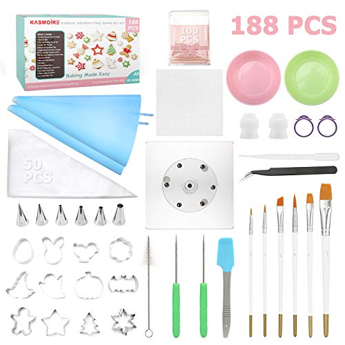 Kasmoire 188pcs Cookie Decorating Kit for Beginners and Decorator