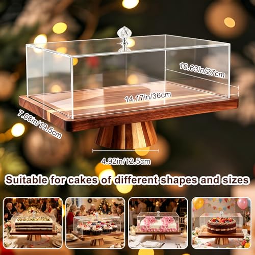 2-in-1 Acacia Wood Rectangular Cake Stand Lid Charcuterie Tray