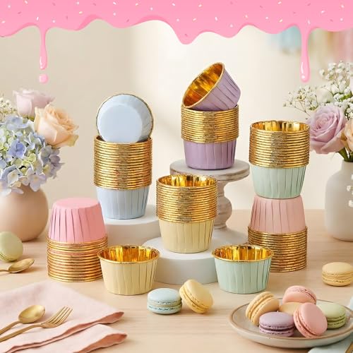 Geiserailie 100 Pcs Pastel Cupcake Liners Pastel Cupcake Foil Wrappers - color: Pastel Color, style: Classic