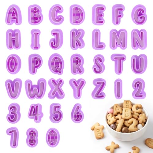 35 Pcs Letter Number Cookie Cutters, Fondant Letter Cutters, Number Cookie Cutter, Cake Pop Mold, Alphabet Numbers Shapes Clay Cutter Cake Decorating Biscuit Pastry Plunger Baking Party Decor