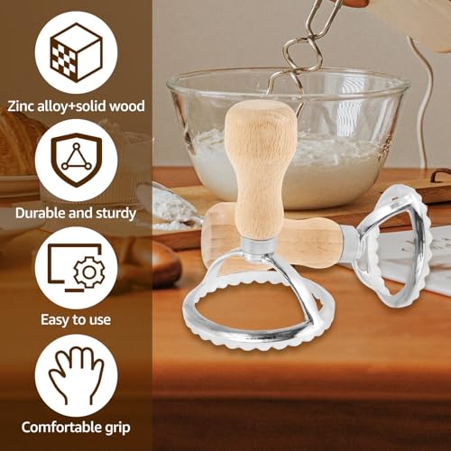 Premium Wooden Handles 6pcs Ravioli & Pasta Maker Set - Easy-to-Use Stamp and Cutter Wheels for Homemade Spaghetti, Tortellini, Lasagna, Dumplings, and More - Perfect Kitchen Gadgets
