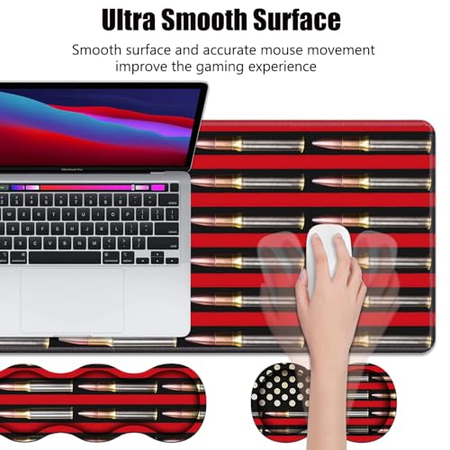 4 in 1 Ergonomic Memory Foam Mouse Pad Wrist Rest Set, Large XXL Gaming Desk Pad + Keyboard Wrist Rest + Mouse Wrist Cushion + Coaster for Home Office Study Gaming, American Flag & Bullets - color: American Flag & Bullets